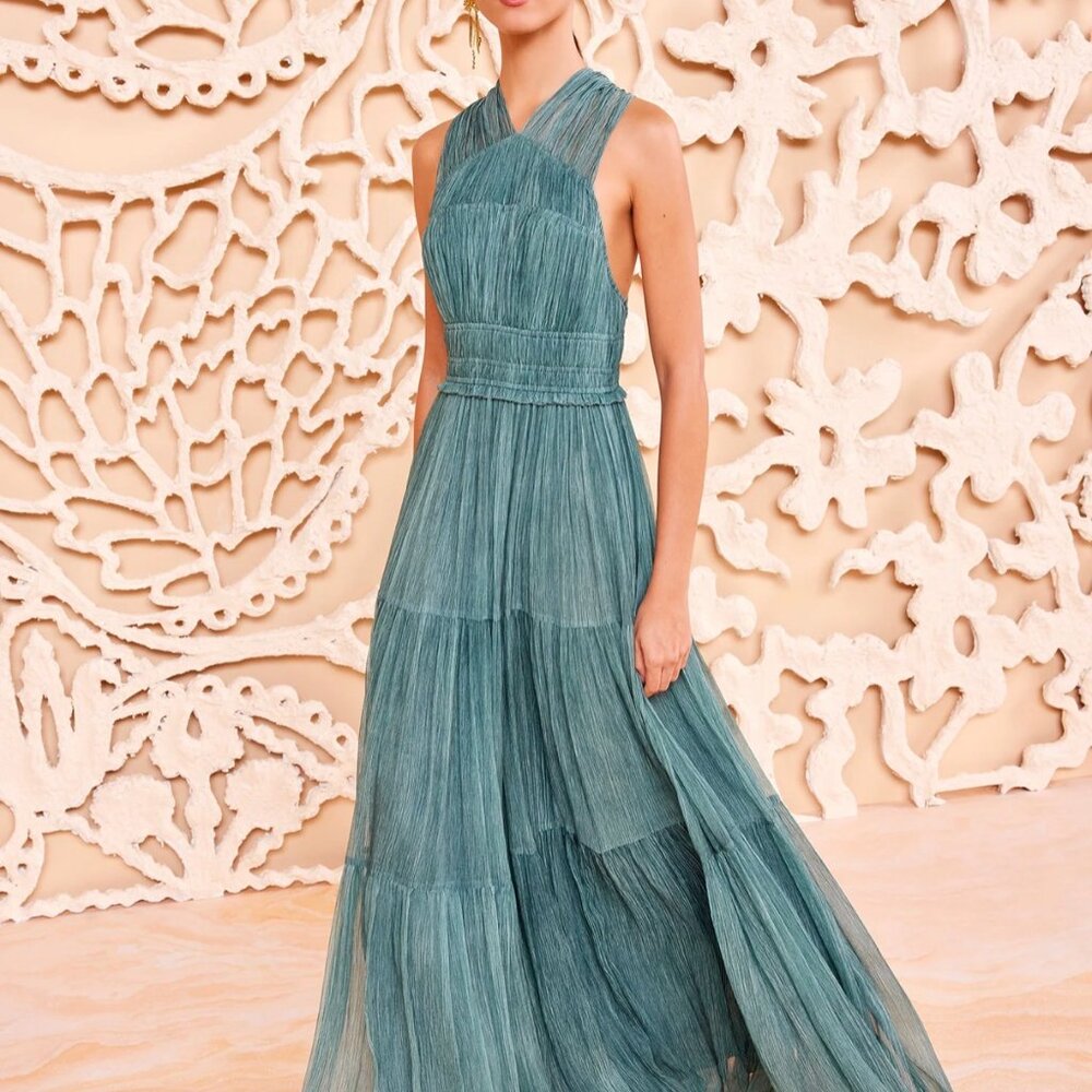 Ulla Johnson Freesia Maxi Gown in Kelp (Blue-Green) in Pristine Condition